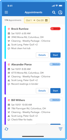Pool Service Software - Appointments List
