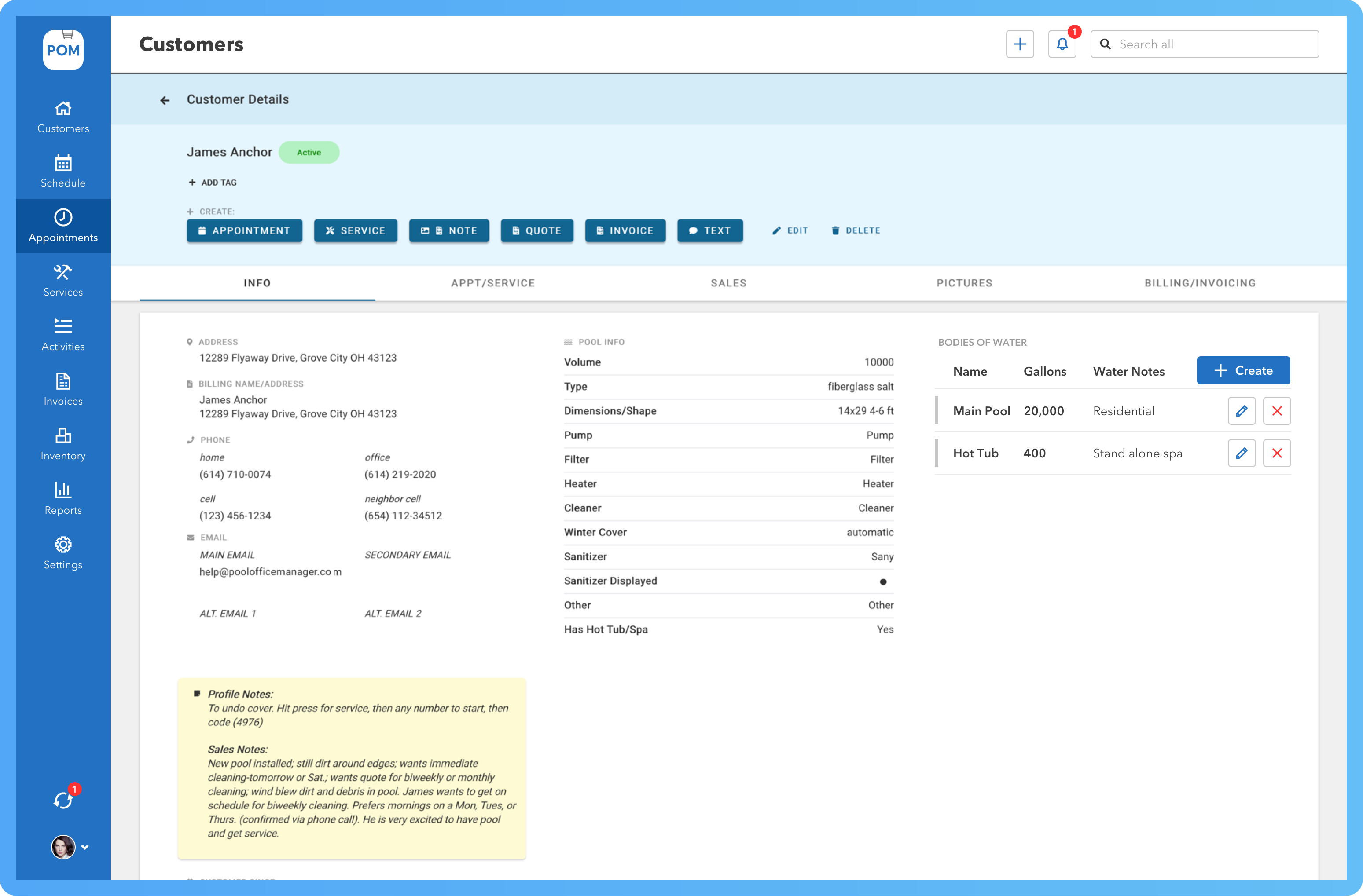 Customer Data Pool Pool Office Manager | Pool Service CRM